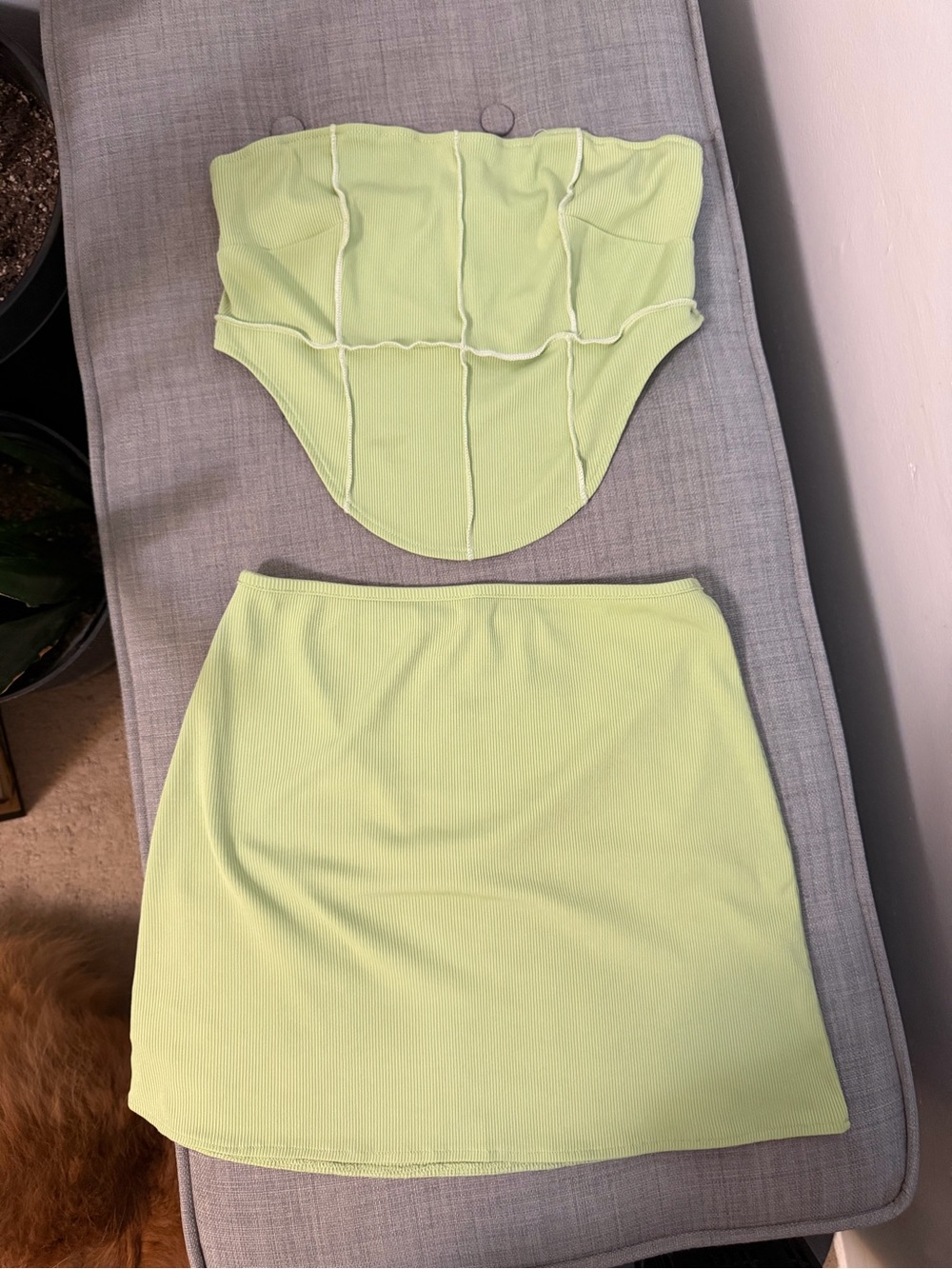 SHEIN Lime Green Ribbed Two-Piece Skirt Set